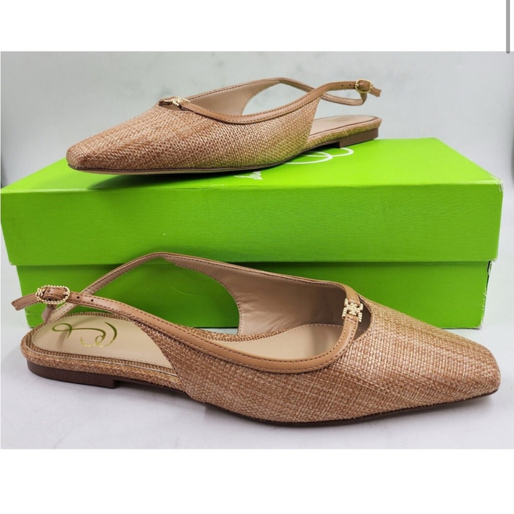 NWT Sam Edelman Cleo Raffia Tan Slingback Flats
